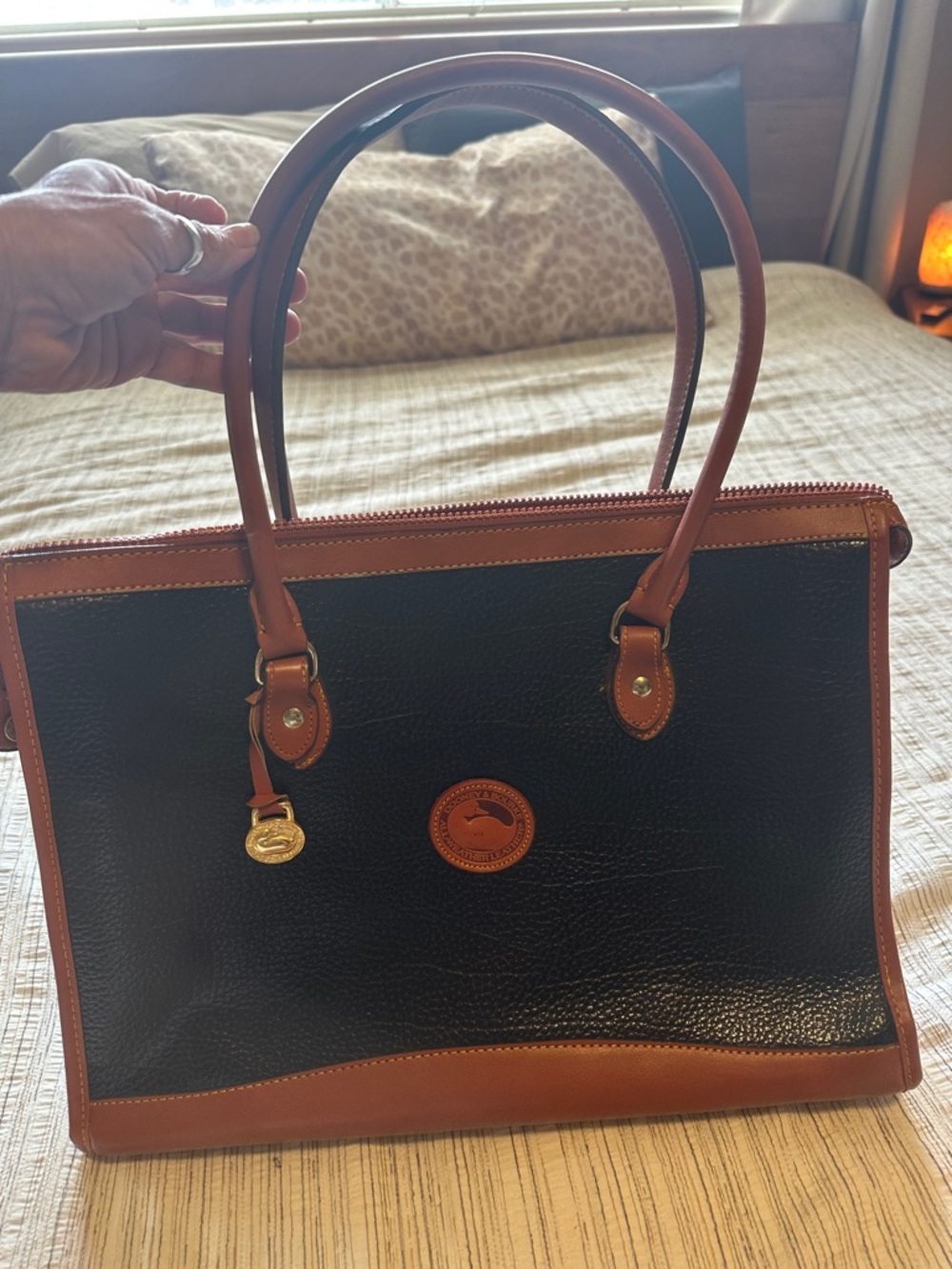 Classic Dooney & Bourke Black & Brown Pebble Leather Satchel - Picture 2 of 12
